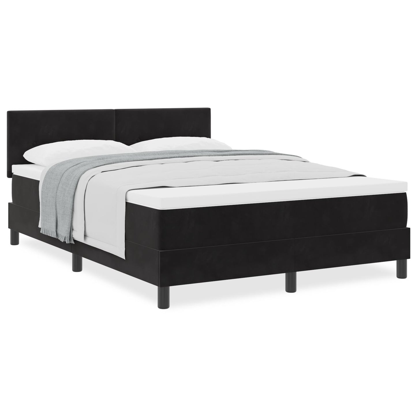Boxspring Bed Met Matras Zwart 140X200 Cm Fluweel Blauw