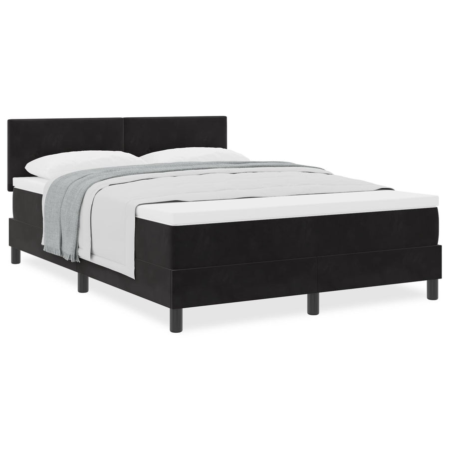 Boxspring Bed Met Matras Zwart 140X200 Cm Fluweel Blauw
