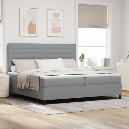 Boxspringbed Met Matras Stof Lichtgrijs 200 x 200 cm Lijnen ontwerp
