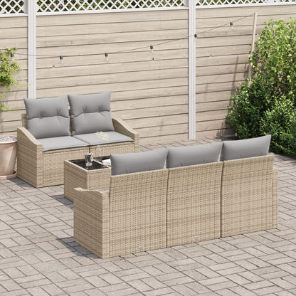 6-Delige Tuin Sofa Set Met Kussens Beige Poly Rattan