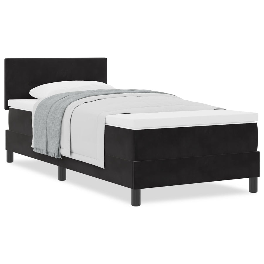 Boxspringbed Met Matras Zwart Enkel Fluweel Blauw