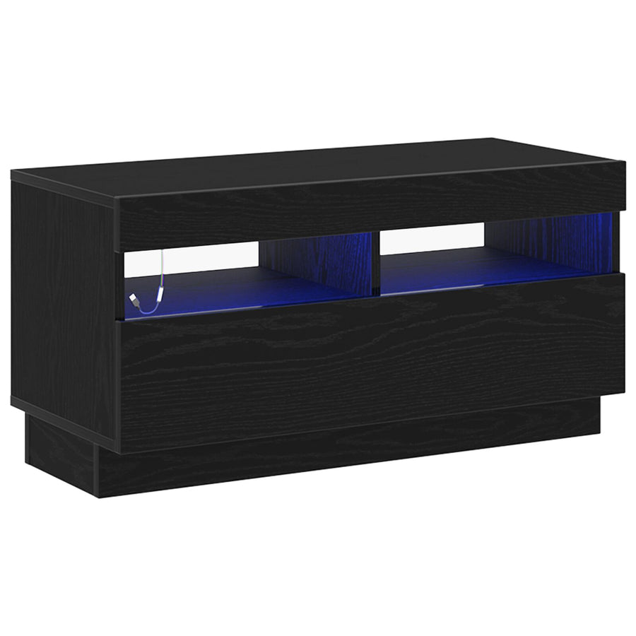 Tv-Meubel Met Led-Verlichting Zwart Eiken 80X35X40 Cm Bewerkt Hout