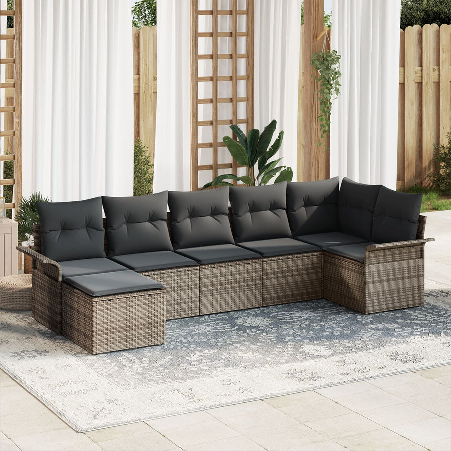 7-Delige Tuinsofa Set Met Kussens In Grijs Poly Rattan