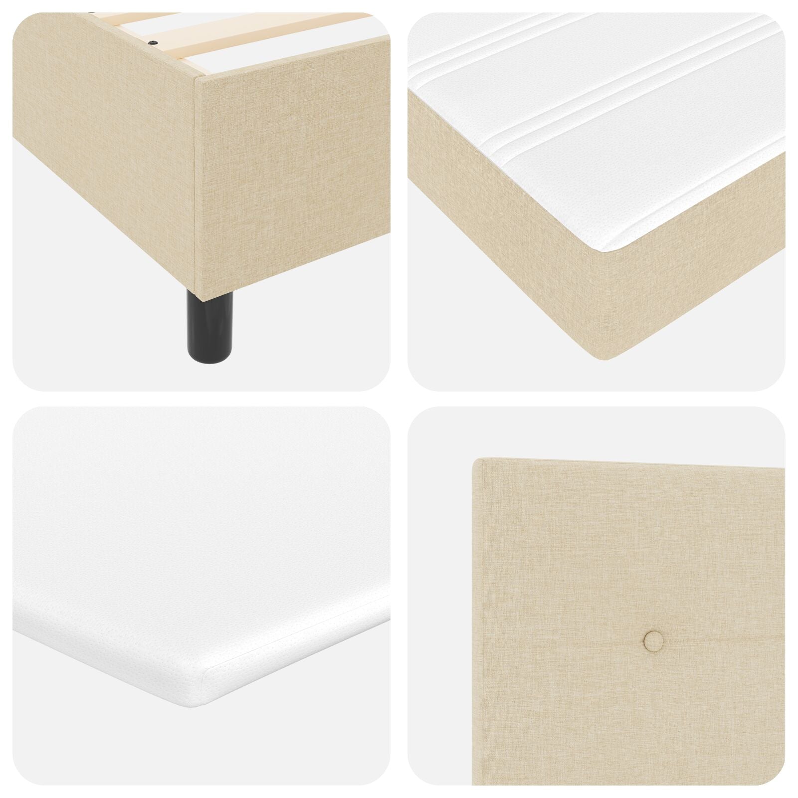 Boxspringbed Met Matras Stof Crème 140 x 190 cm Knop gestoffeerd