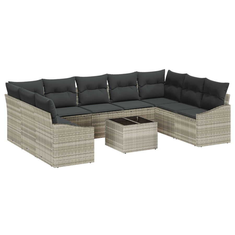 10-Delige Tuin Sofa Set Met Kussens Grijs Poly Rattan Lichtgrijs met tafel