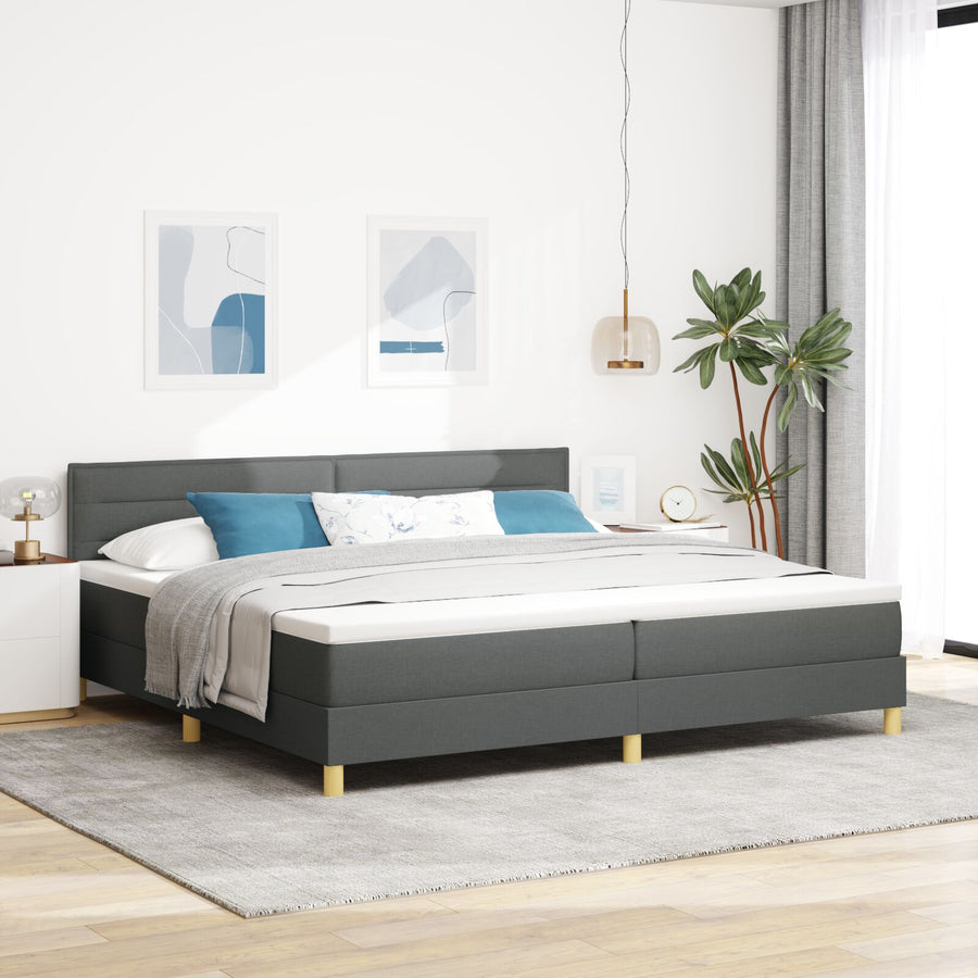 Boxspringbed Met Matras Stof Donkergrijs 200 x 200 cm Lijnen ontwerp