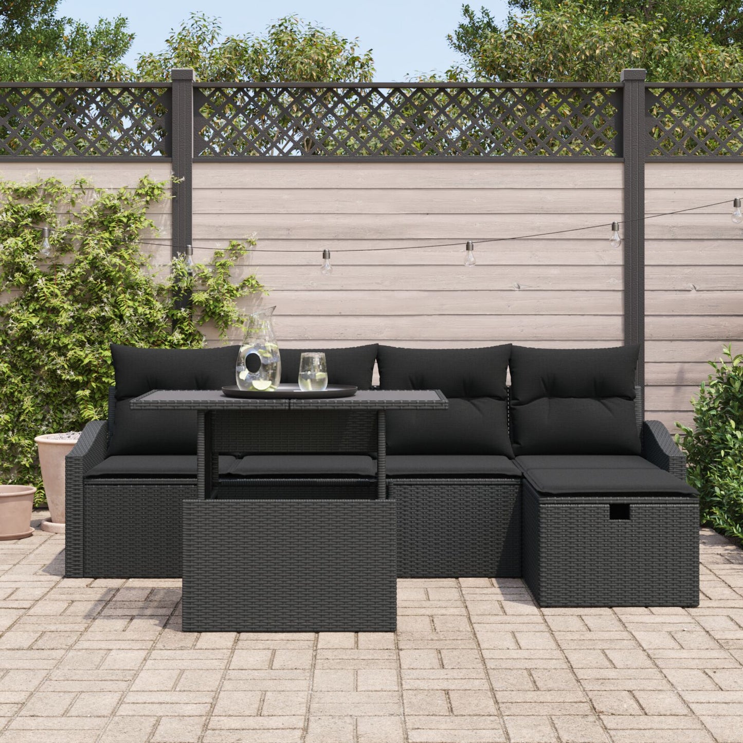 6-Delige Tuinset Met Kussens Zwart Poly Rattan Wit