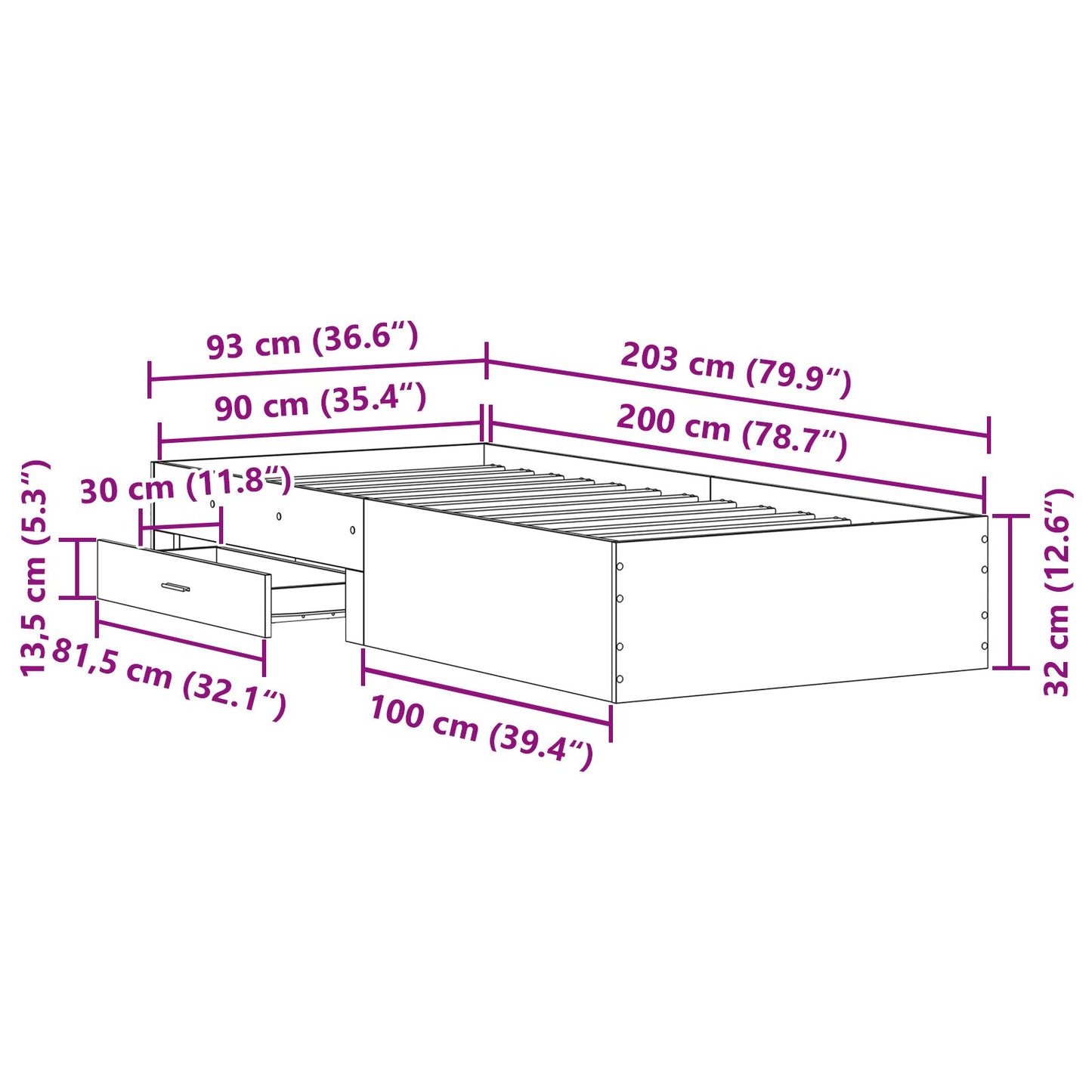 Bed Frame Oude Hout 90X200 Cm Engineered Hout Ambachtelijk Eiken