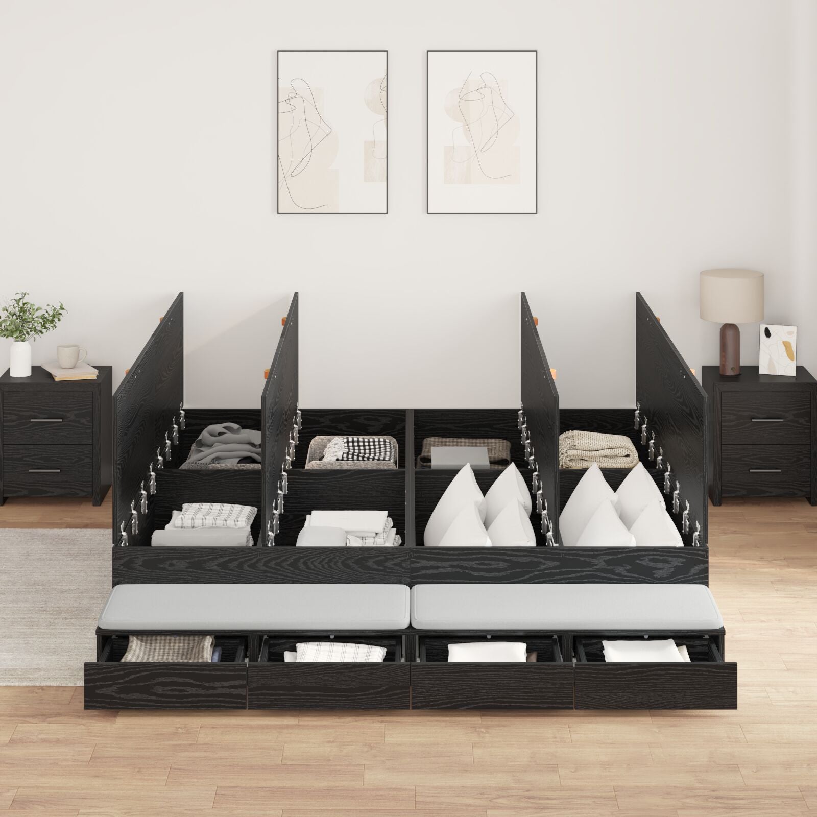 Opbergbedframe Zwart Eiken Bewerkt Hout 236,5 X 200 X 31,5 Cm Artisanaal Eiken