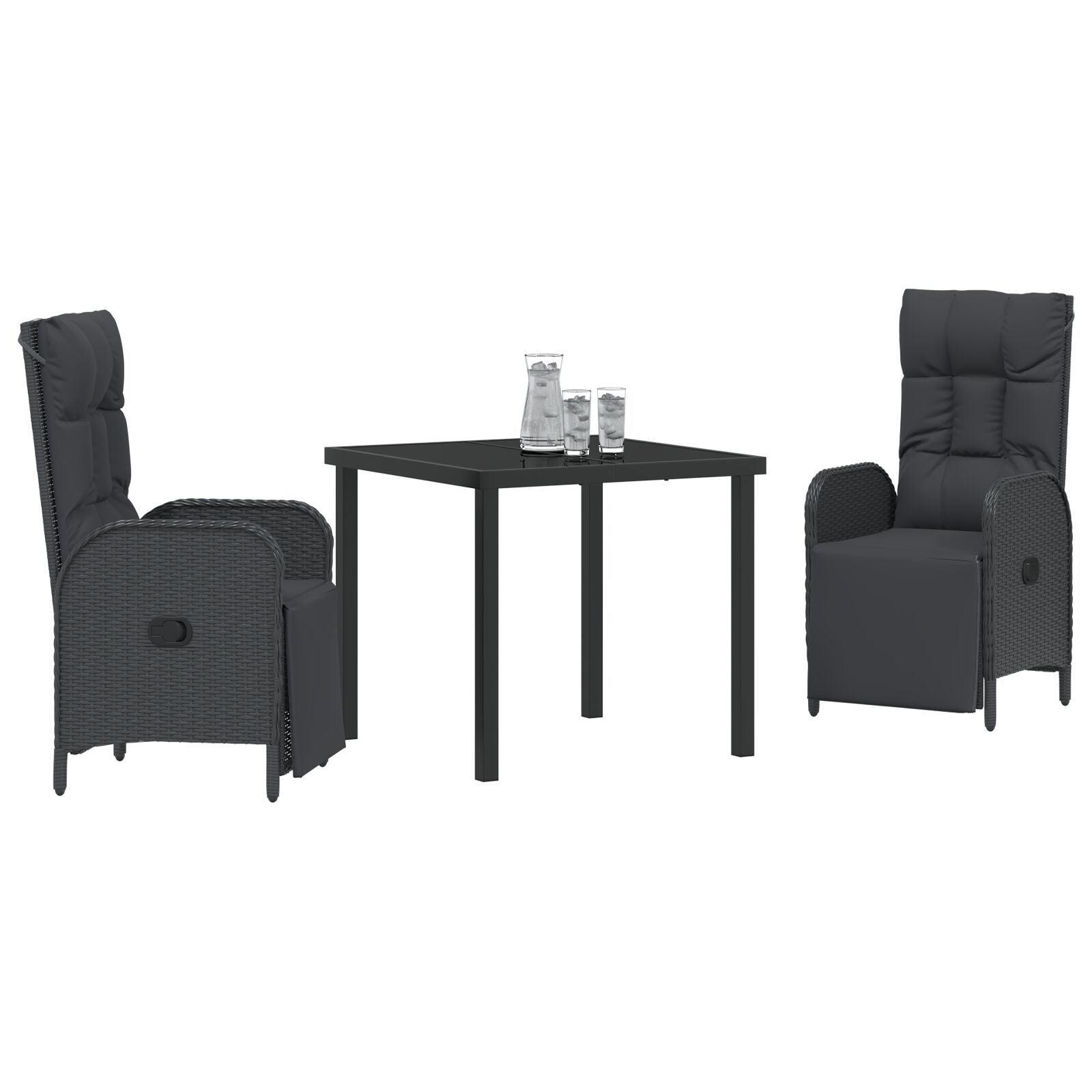 3-Delige Tuin Eettafel Set Met Kussens Zwart Poly Rattan
