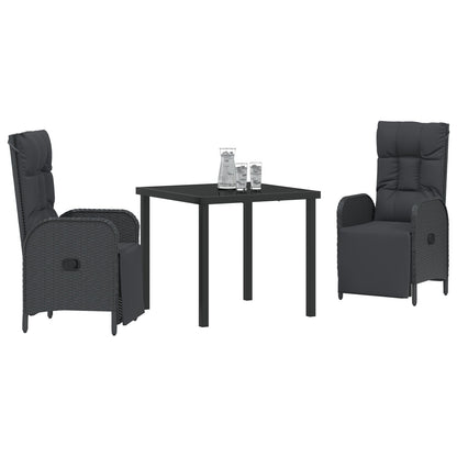 3-Delige Tuin Eettafel Set Met Kussens Zwart Poly Rattan