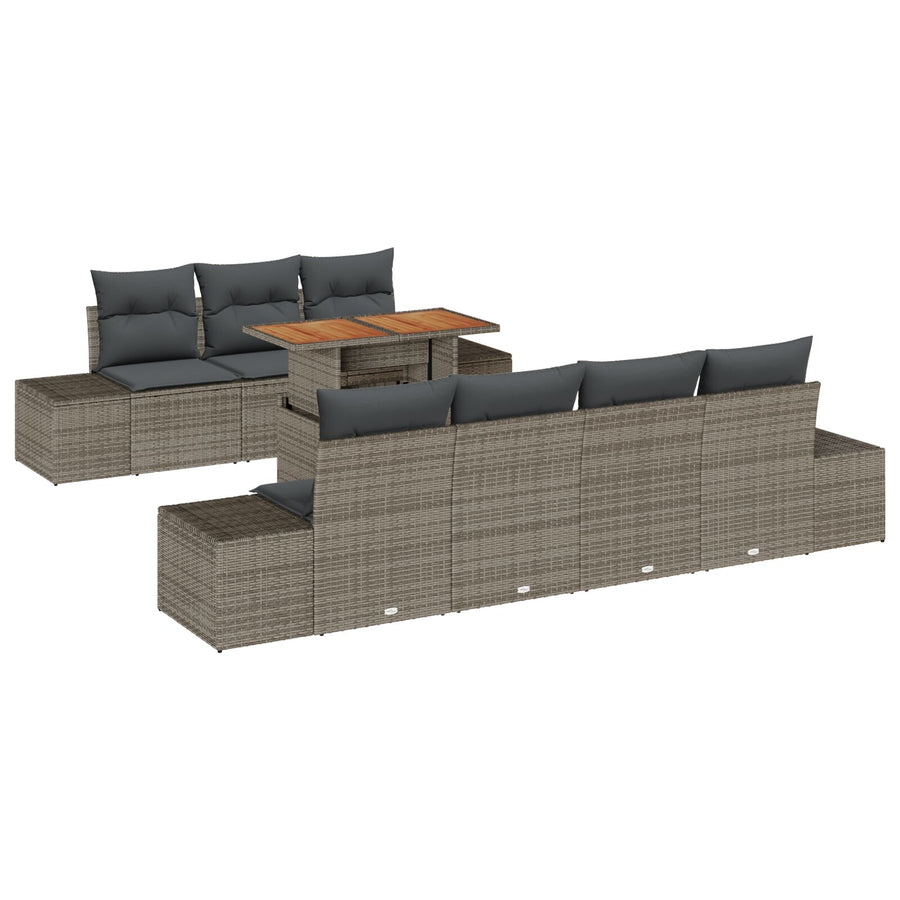8-Delige Tuinsofa Set Met Kussens Grijs Poly Riet