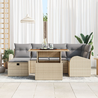 7-Delige Tuin Sofa Set Met Kussens Beige Poly Rattan