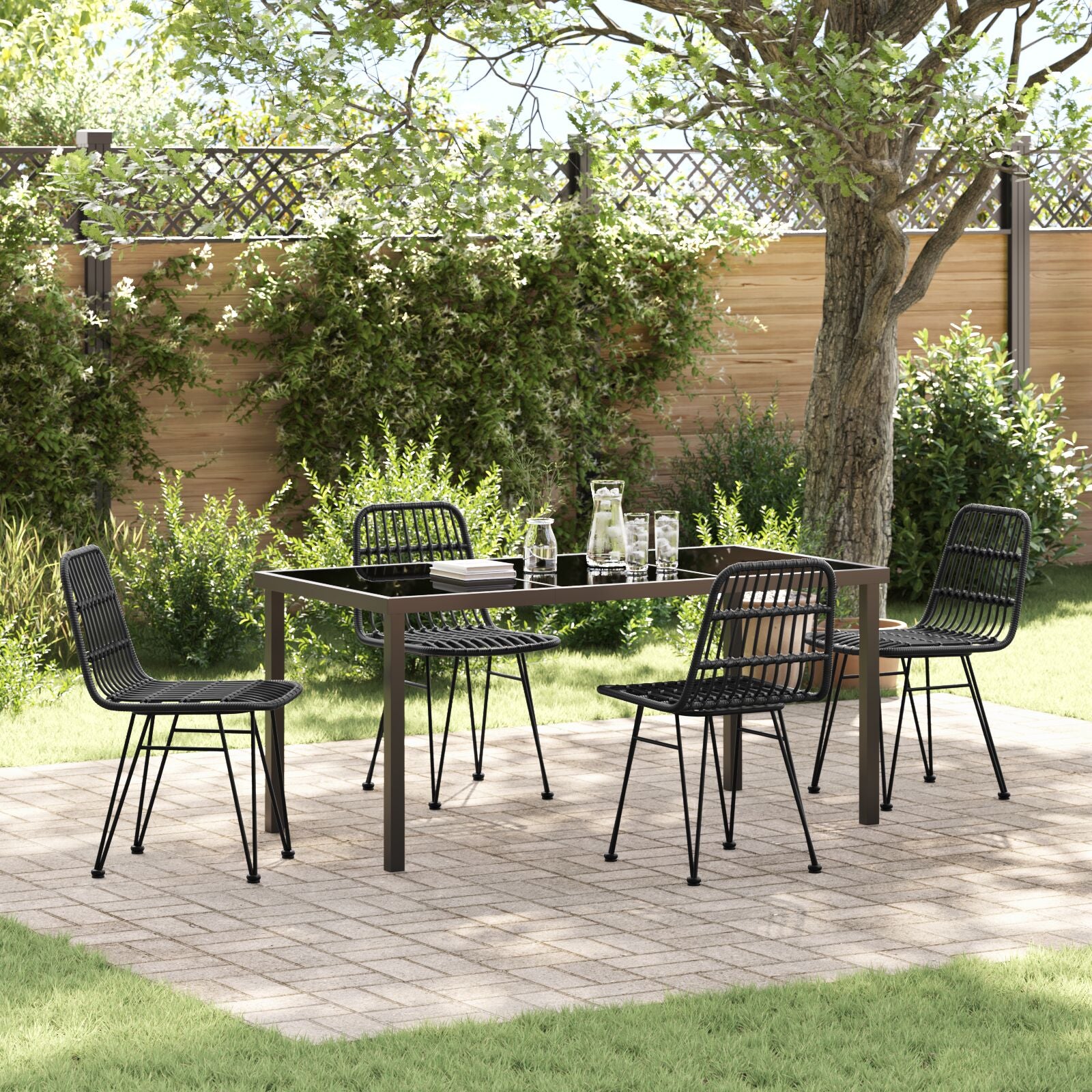 5-Delige Tuinset Zwart Poly Rattan