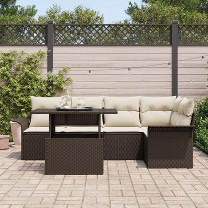 Tuin Sofa Set Set Van 6 Bruin En Crème Rattan, Polyester