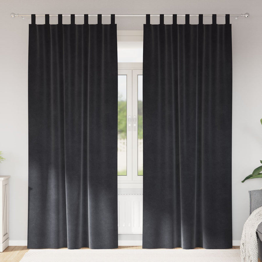 Zwarte Gordijnen 2 Stuks Velvet Donkergrijs 140 x 245 cm met hanglussen