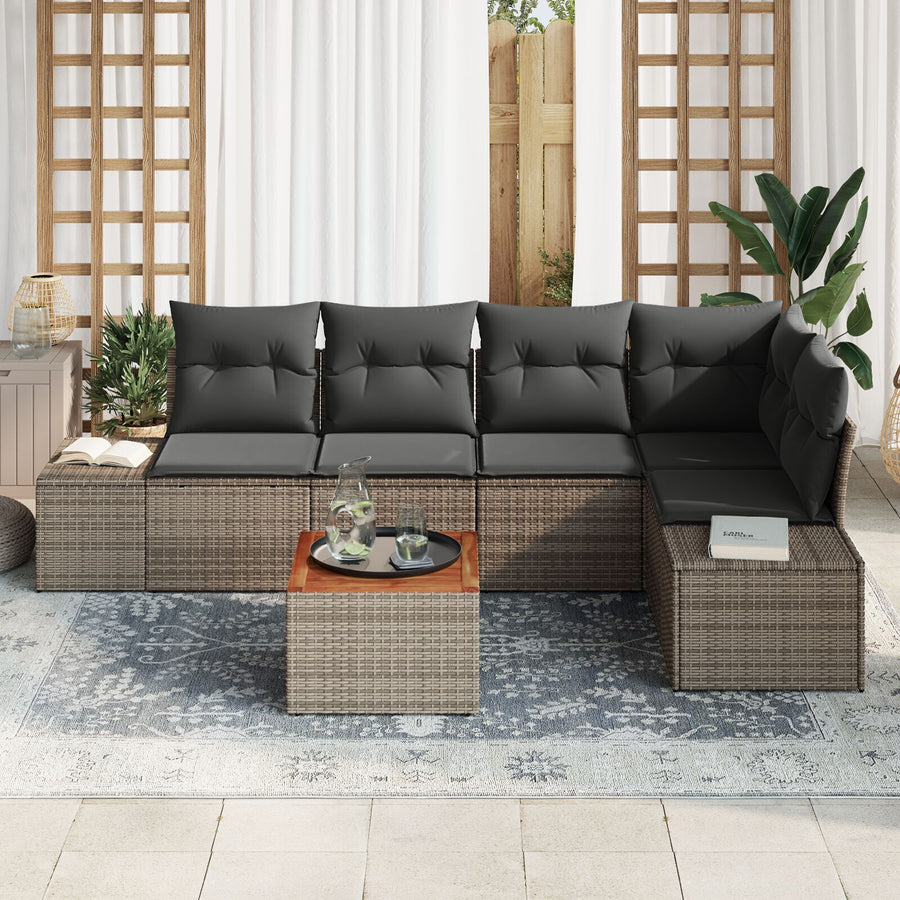 6-Delige Tuin Sofa Set Met Kussens Grijs Poly Rattan Acacia