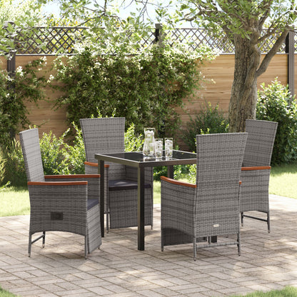 5-Delige Tuinset Met Kussens Grijs Poly Rattan