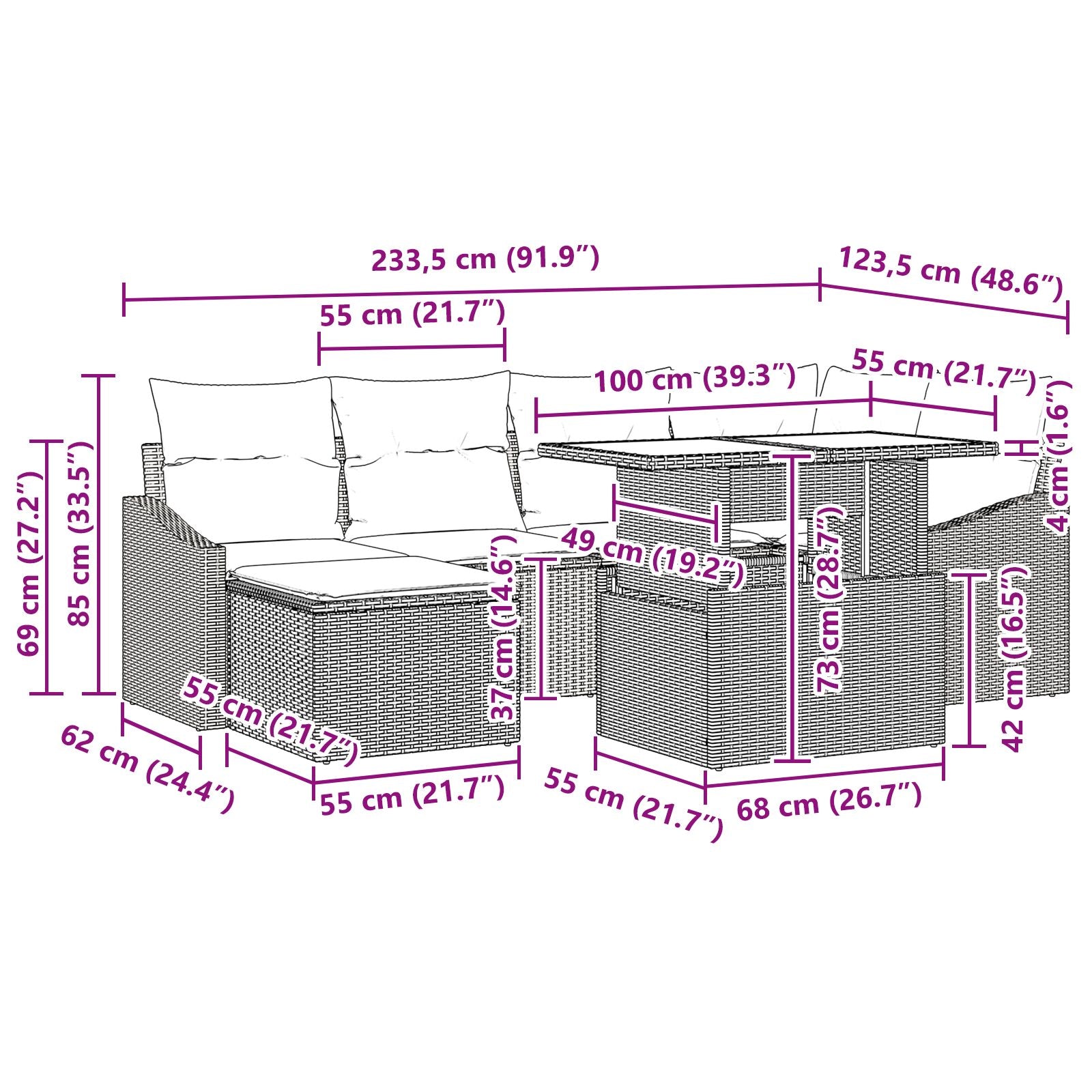 7 Stuks Tuin Sofa Set Met Kussens Zwart Poly Rattan