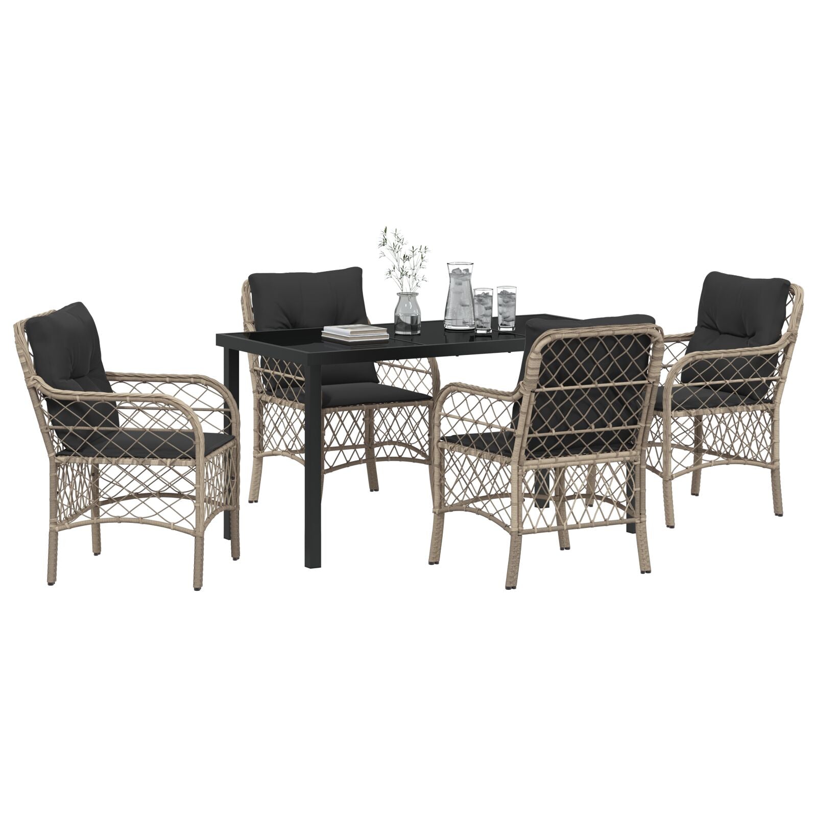 5-Delige Tuin Eetset Met Kussens Lichtgrijs Poly Rattan
