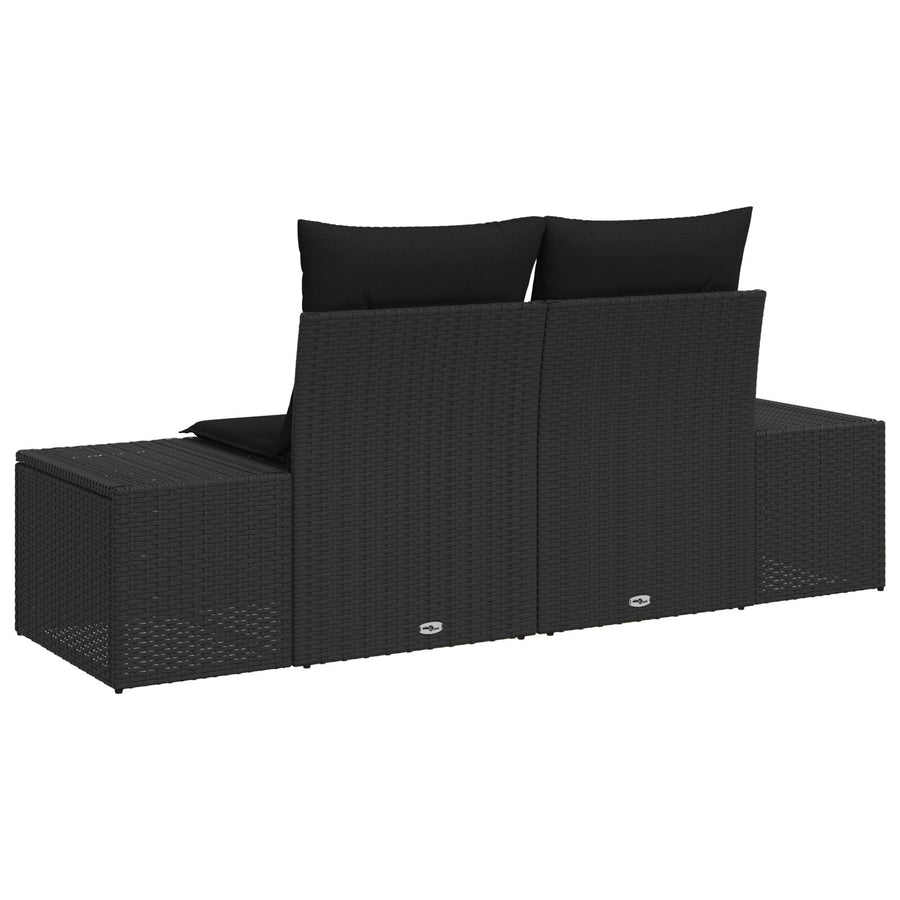 2-Zits Tuin Sofa & Kussens Poly Rattan Zwart met opslag