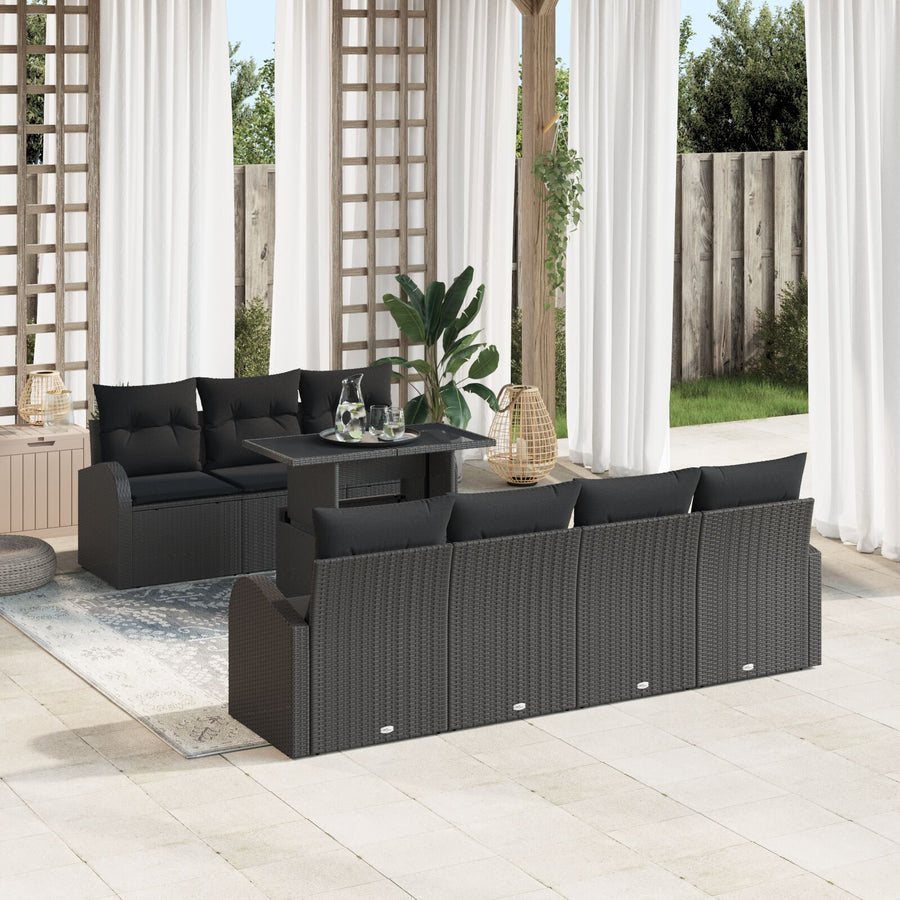 8-Delige Tuin Sofa Set Met Kussens Zwart Poly Rattan