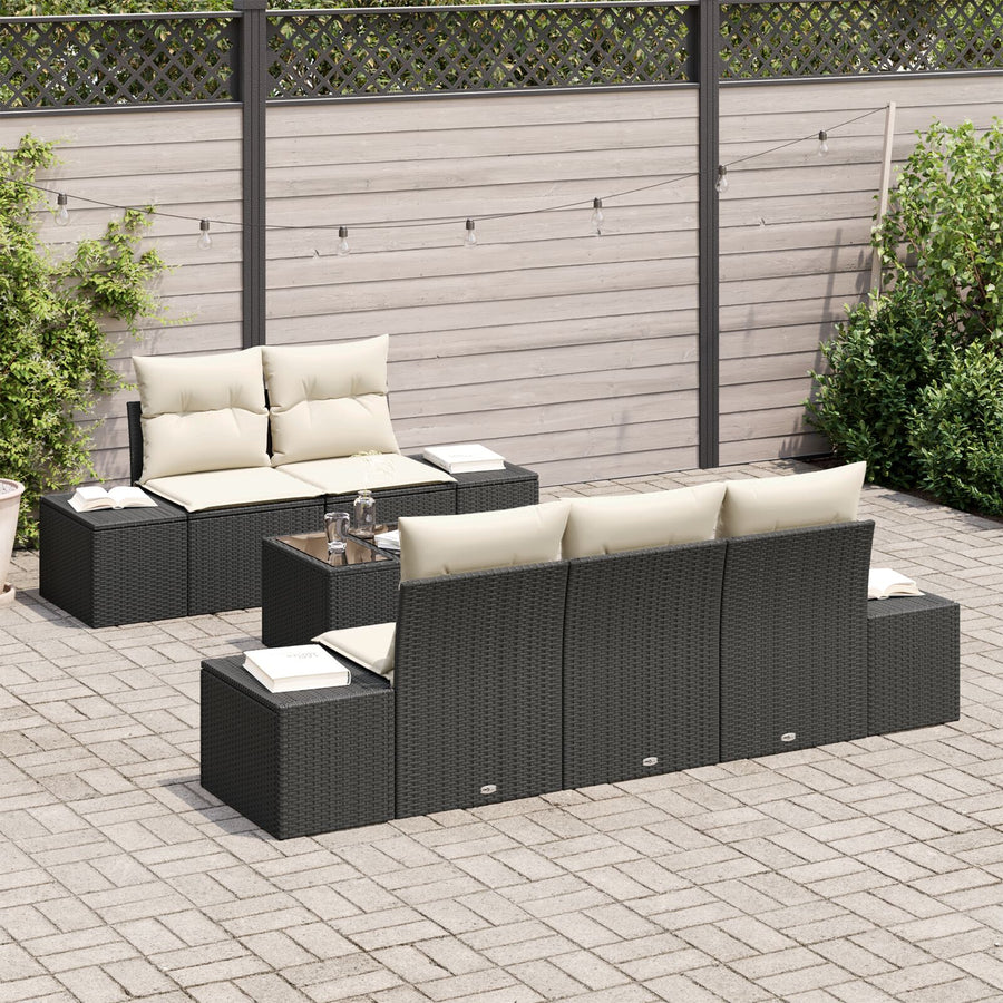 6-Delige Tuin Sofa Set Met Kussens Zwart Poly Riet