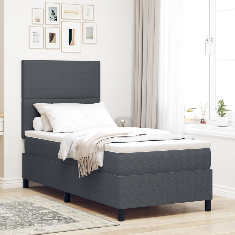 Boxspring Bed Met Matras Donkergrijs 90X200 Cm Corduroy Stof