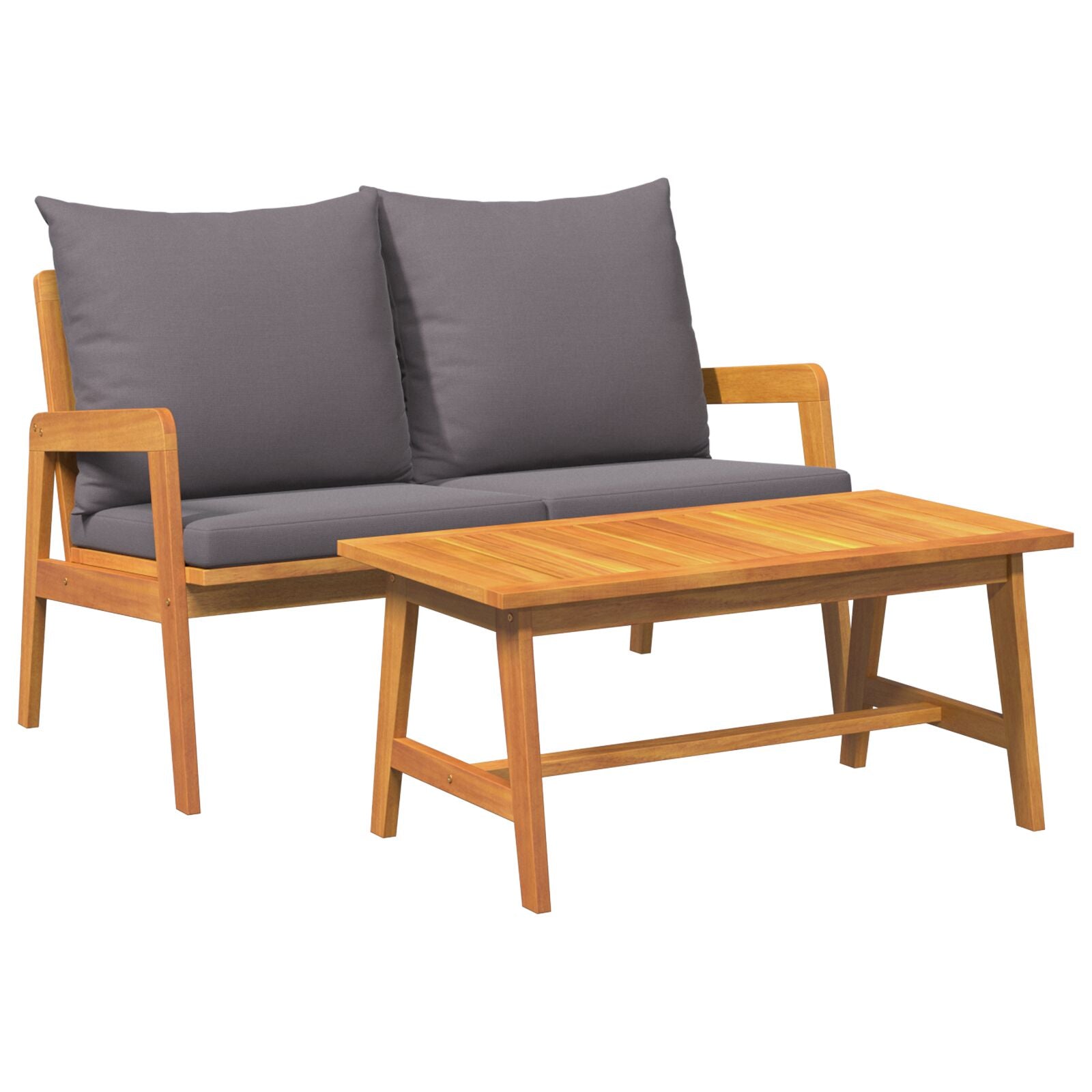 2-Delige Bistroset Met Kussens - Van Massief Acaciahout Anthraciet Tafel + bank