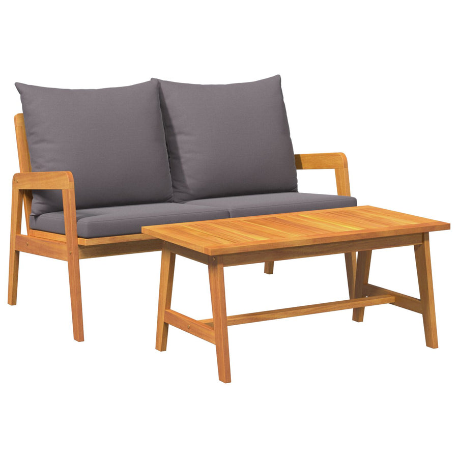 2-Delige Bistroset Met Kussens - Van Massief Acaciahout Anthraciet Tafel + bank