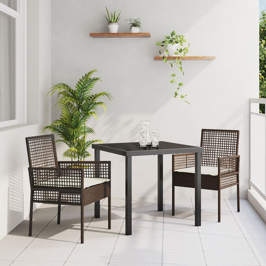Tuinstoelen 2 Stuks Met Kussens Poly Rattan Bruin en crème
