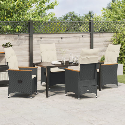 5-Delige Tuin Eettafel Set Met Kussens - Zwart Poly Rattan
