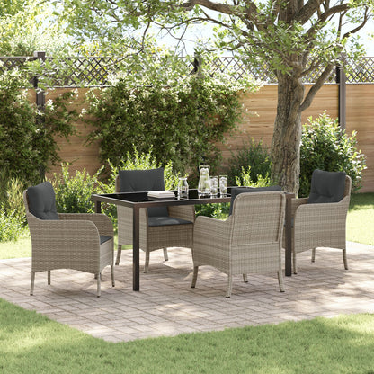 5-Delig Tuin Eetset Met Kussens Lichtgrijs Poly Rattan