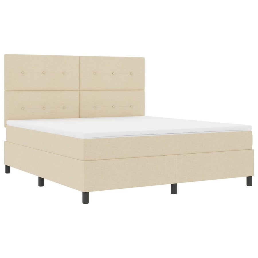 Boxspringbed Met Matras Super King Stof Crème 180 x 200 cm Knop tufted
