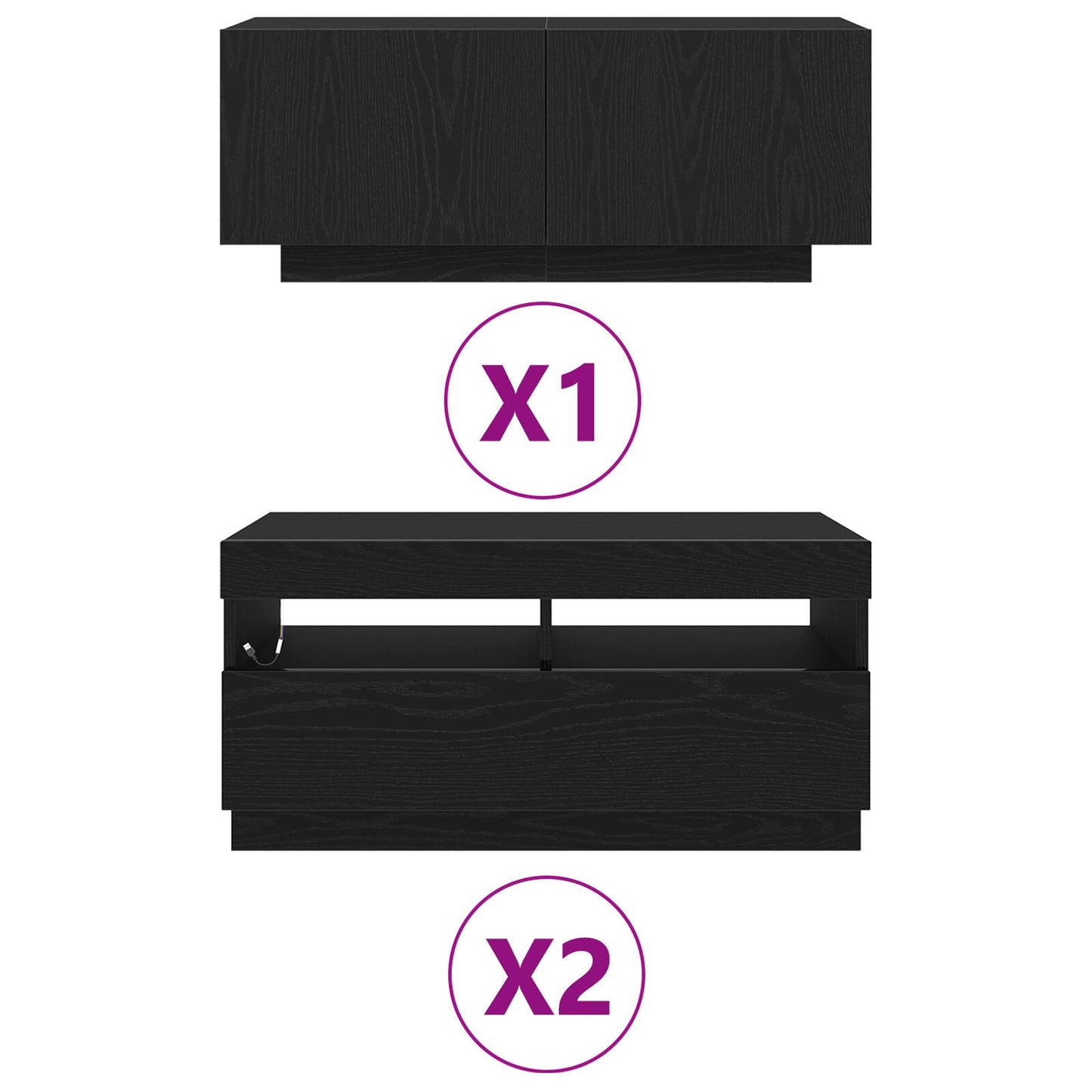 Tv-Kast Met Led-Verlichting - - 260X35X40 Cm - Behandeld Hout Zwart eiken
