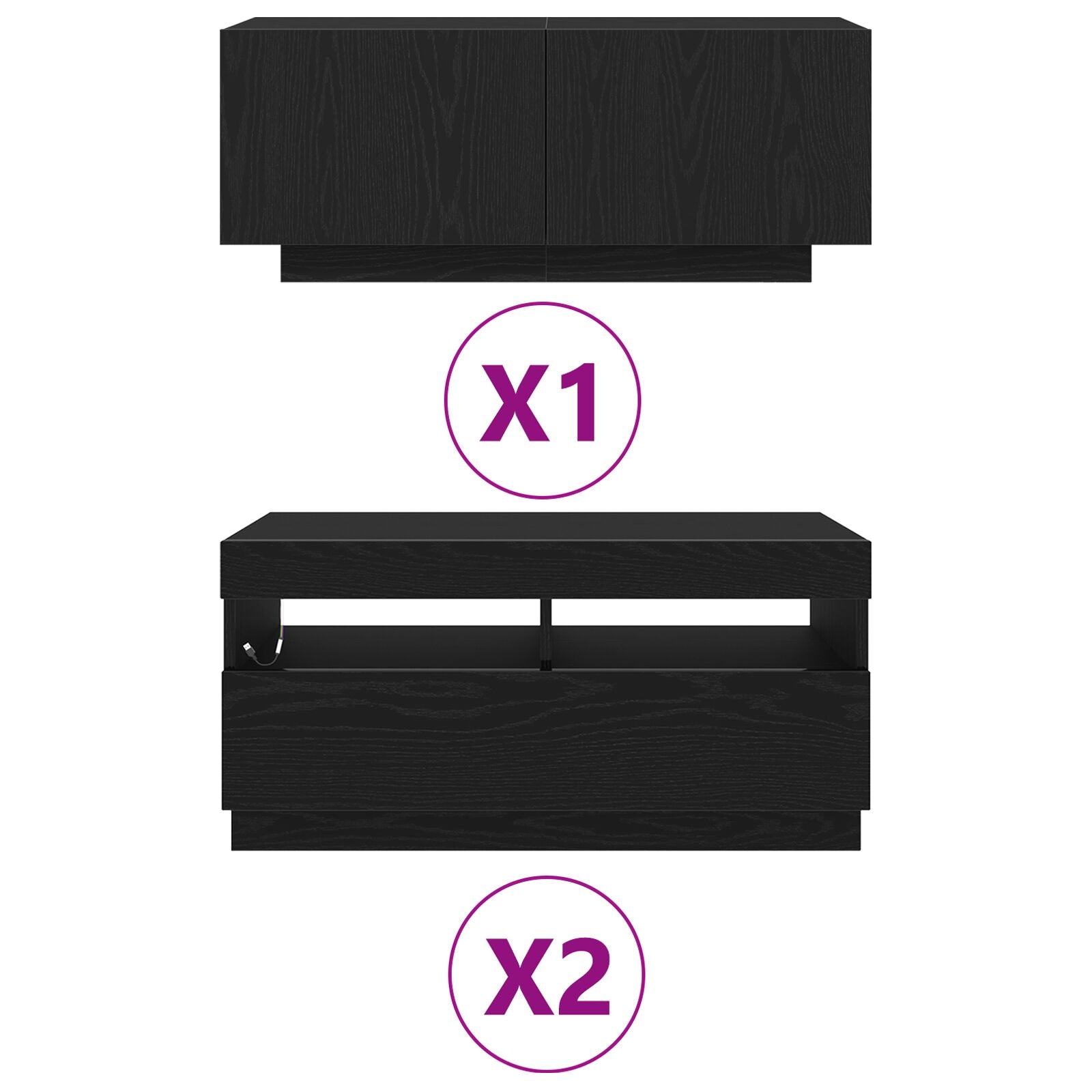 Tv-Kast Met Led-Verlichting - - 260X35X40 Cm - Behandeld Hout Zwart eiken