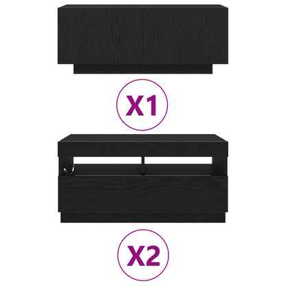 Tv-Kast Met Led-Verlichting - - 260X35X40 Cm - Behandeld Hout Zwart eiken