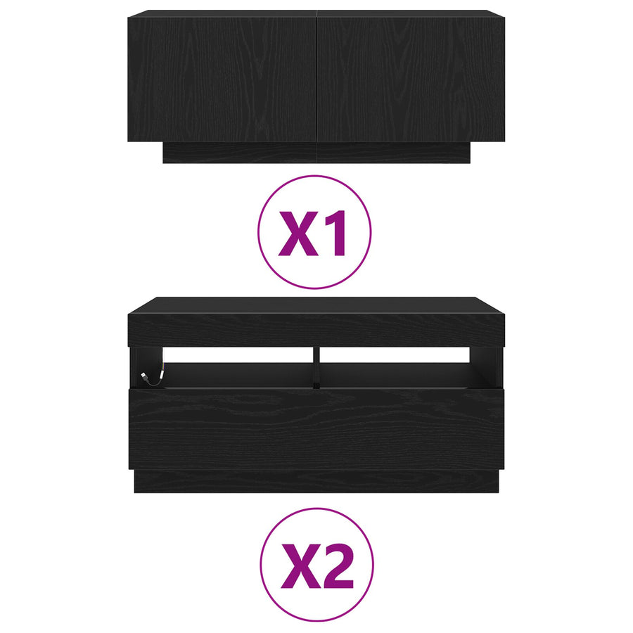 Tv-Kast Met Led-Verlichting - - 260X35X40 Cm - Behandeld Hout Zwart eiken