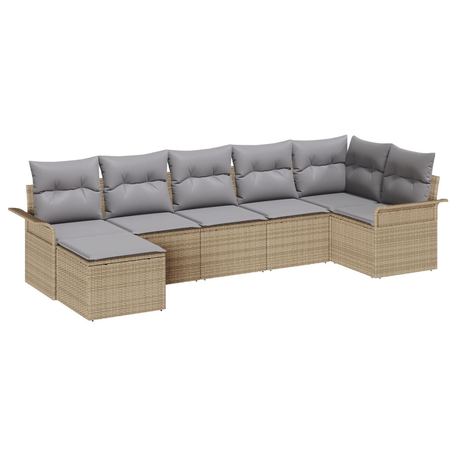 7-Delige Tuinsofaset Met Kussens Beige Poly Rattan