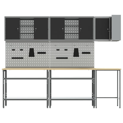10-Delig Gereedschapsopslagtafelset Geperst Hout En Metaal 100 cm cabinet met pegboard Zwart 3x tafel + 4x cabinet + 6x pegboard