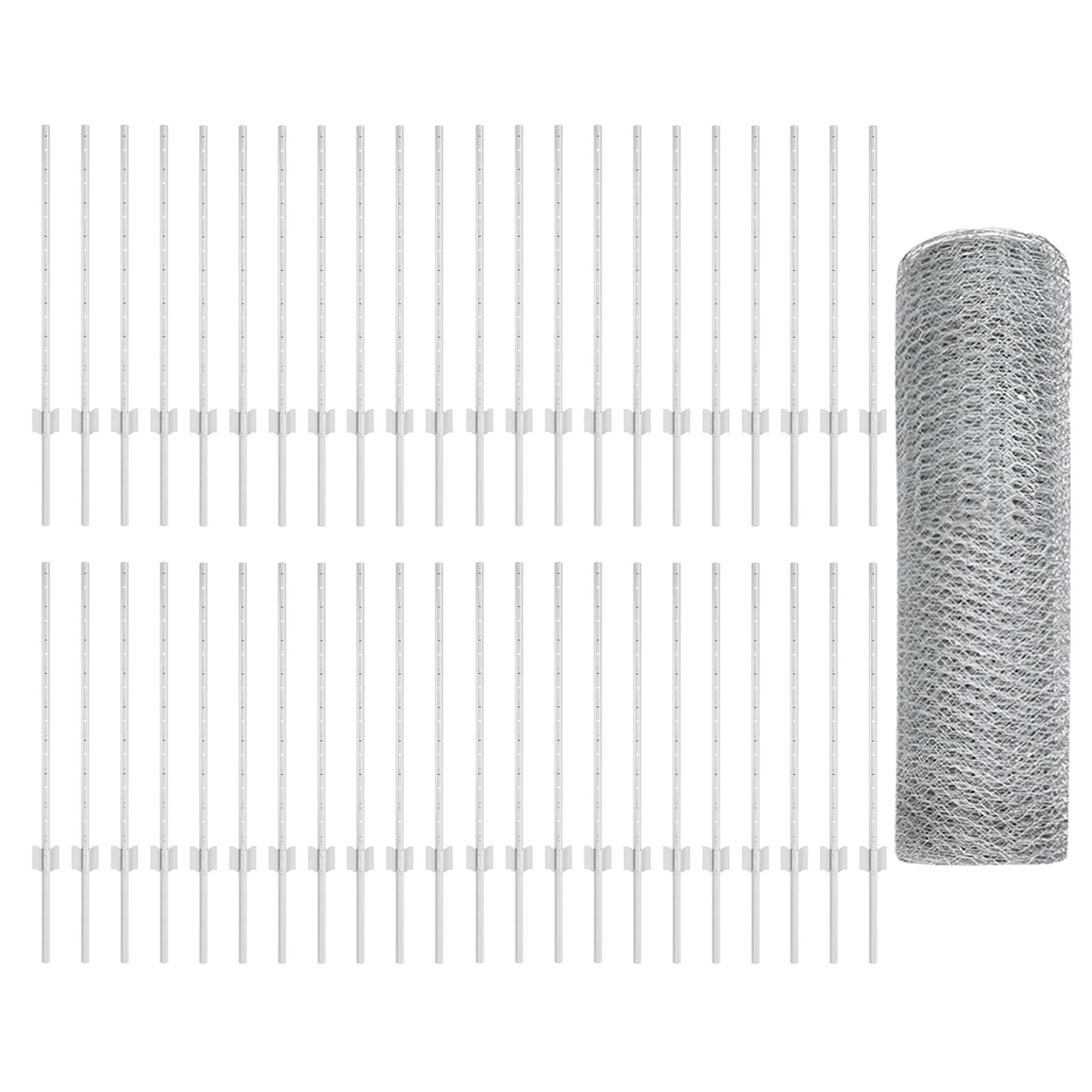 Hekpalen 11 St U-Channel 80 Cm Gegalvaniseerd Staal,  Zeshoekig Hek 0,8X100 M Gegalvaniseerd Staal