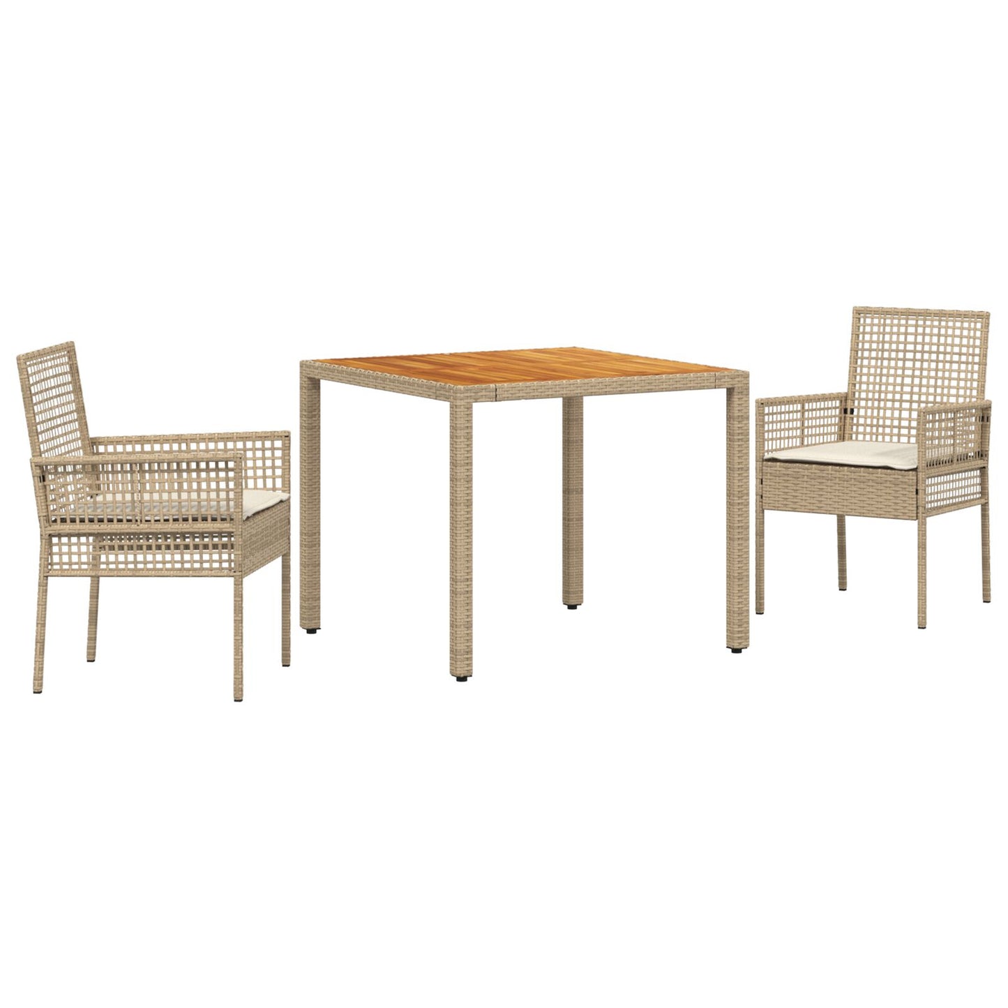 3-Piece Tuintafelset Met Kussens Beige Poly Rieten