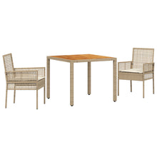 3-Piece Tuintafelset Met Kussens Beige Poly Rieten