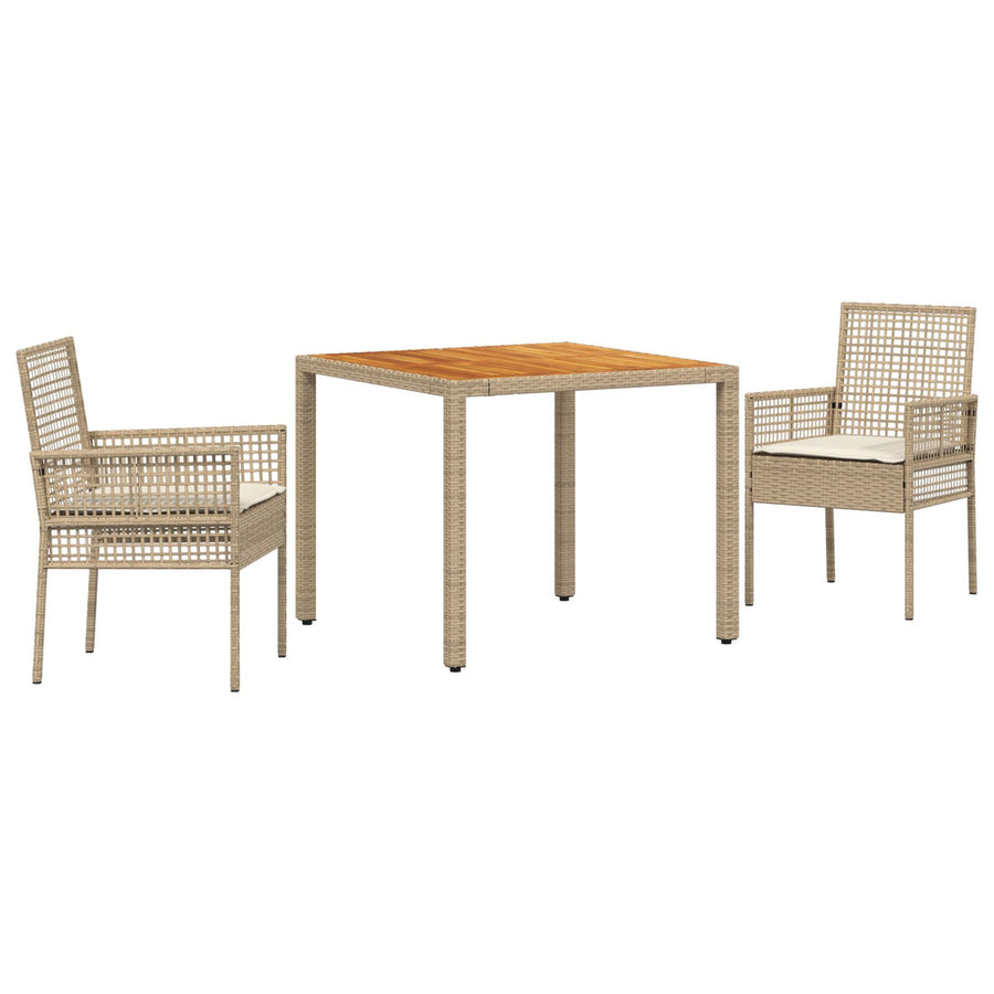 3-Piece Tuintafelset Met Kussens Beige Poly Rieten
