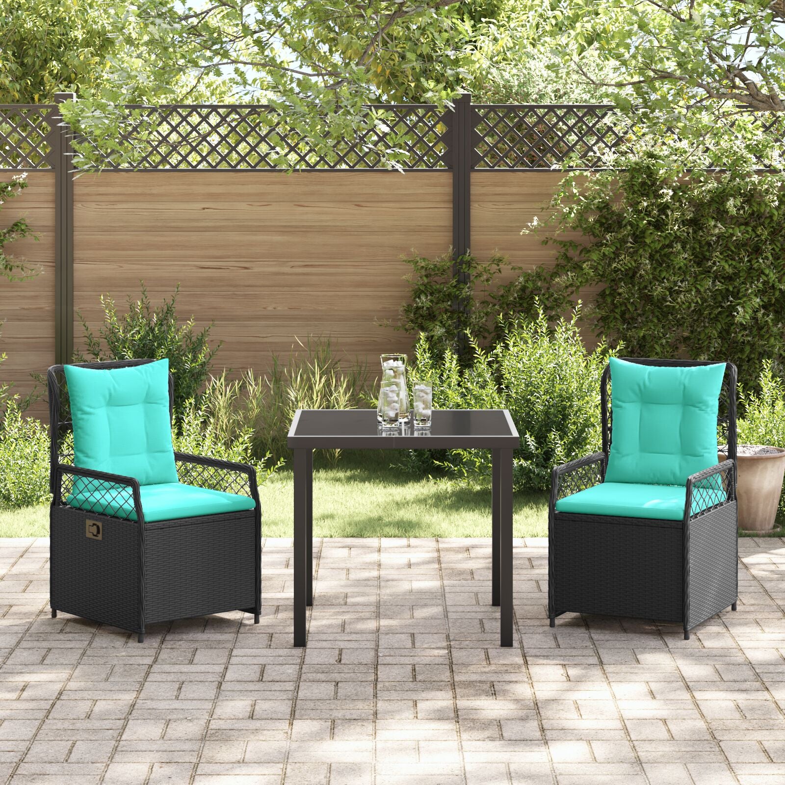 3-Delige Tuin Eetset Zwart Poly Riet