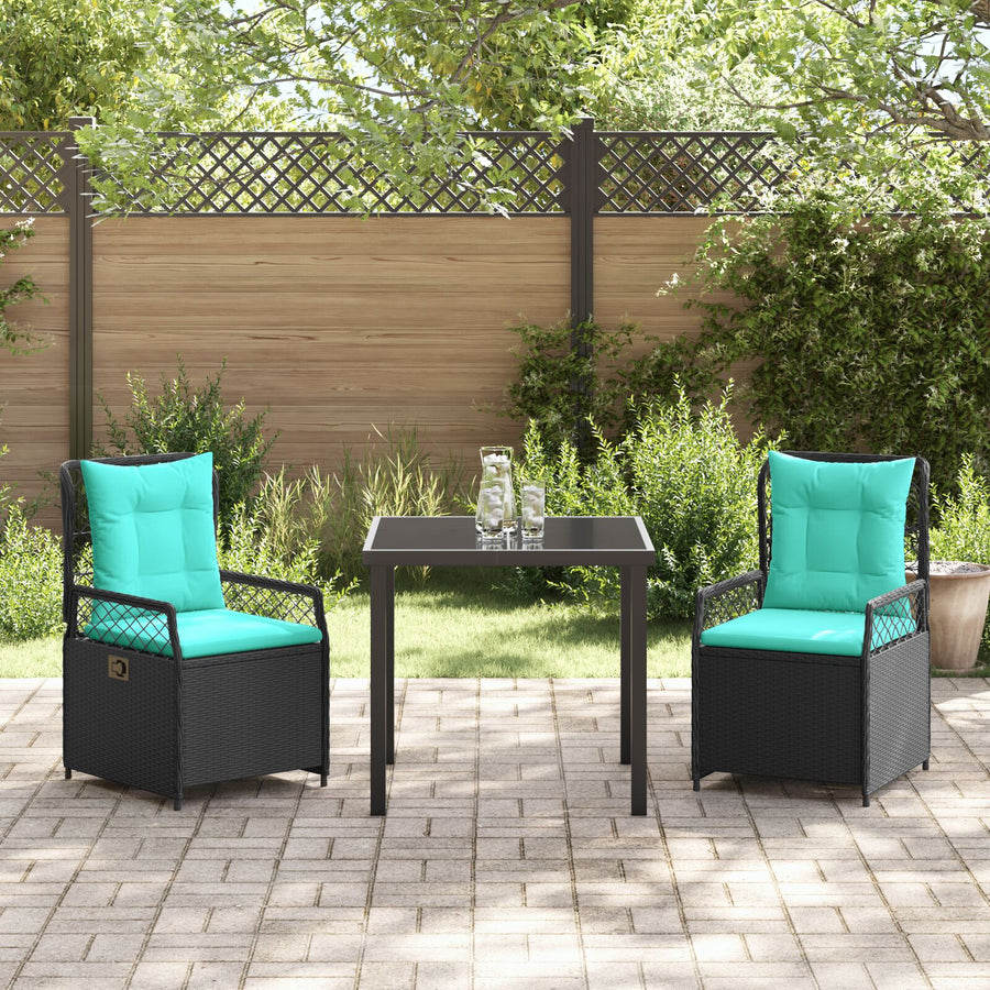 3-Delige Tuin Eetset Zwart Poly Riet