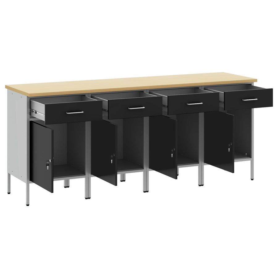 Werktafel 4 Stuks En Grijs Ge-Engineerd Hout En Staal 4x (84 cm) Zwart 4x kast