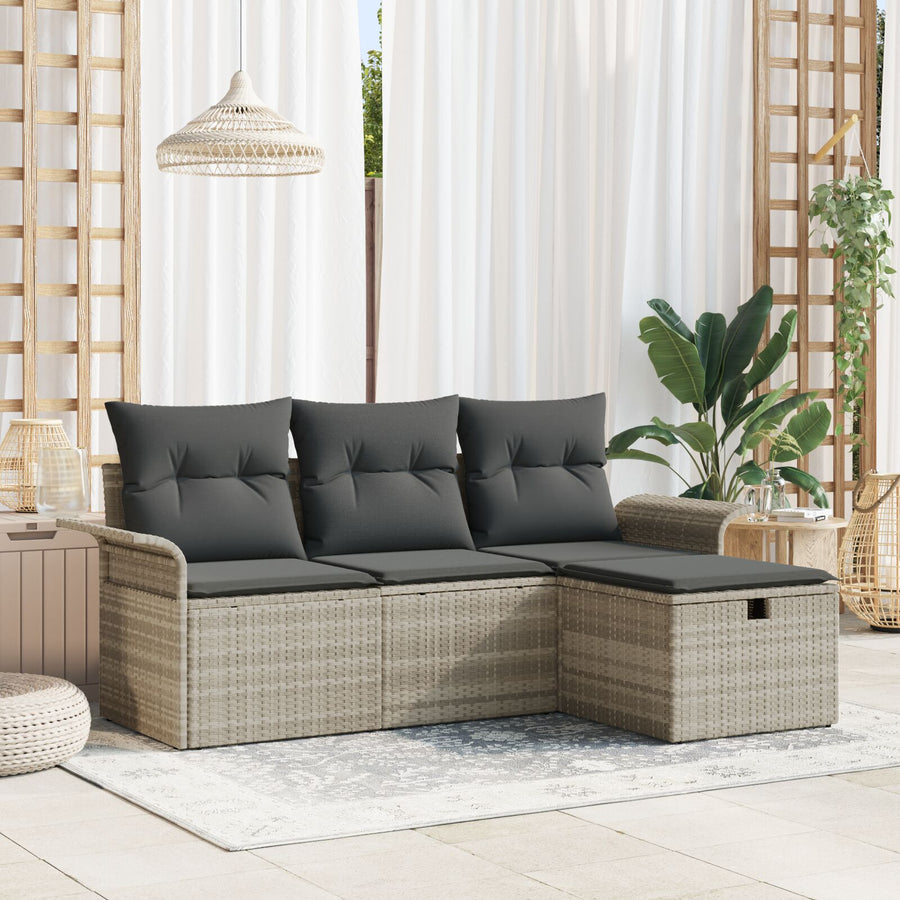 4-Delige Tuin Sofa Set Met Kussens Lichtgrijs Poly Rattan