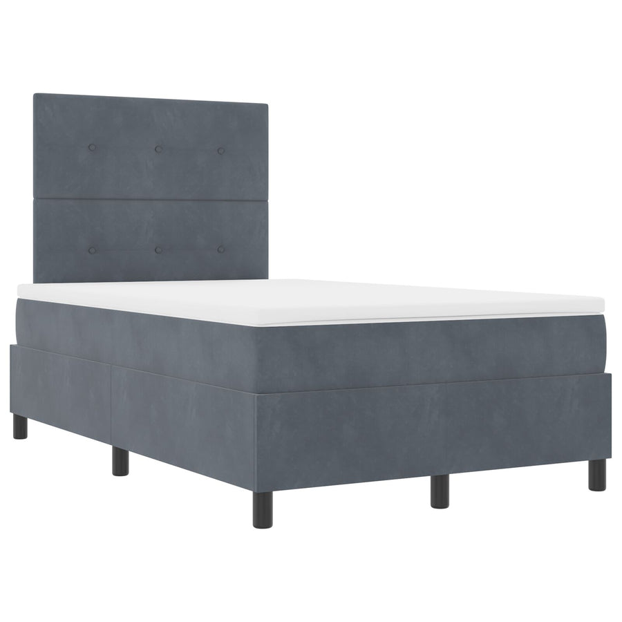 Boxspring Bed Met Matras Donkergrijs 120X200 Cm Fluweel Blauw