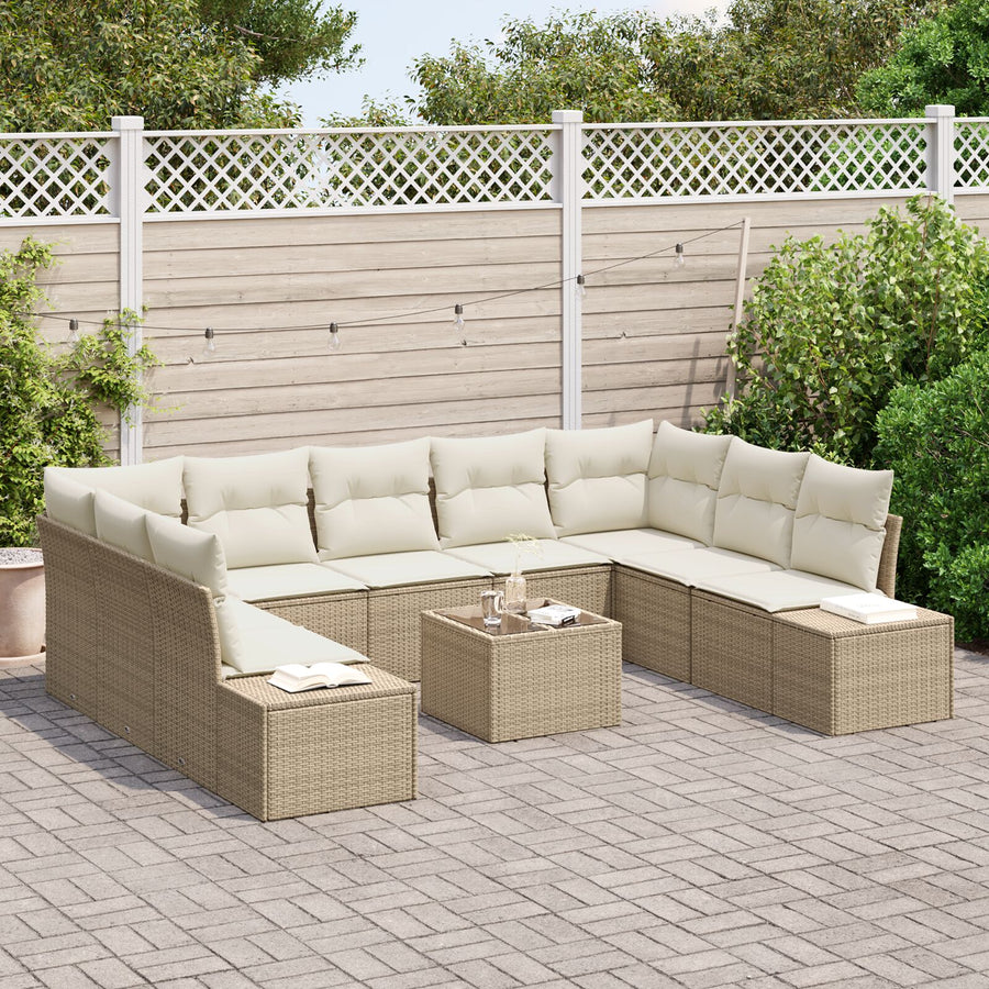 Tuin Sofa Set Set Van 10 Rattan, Stof Beige en crème met tafel
